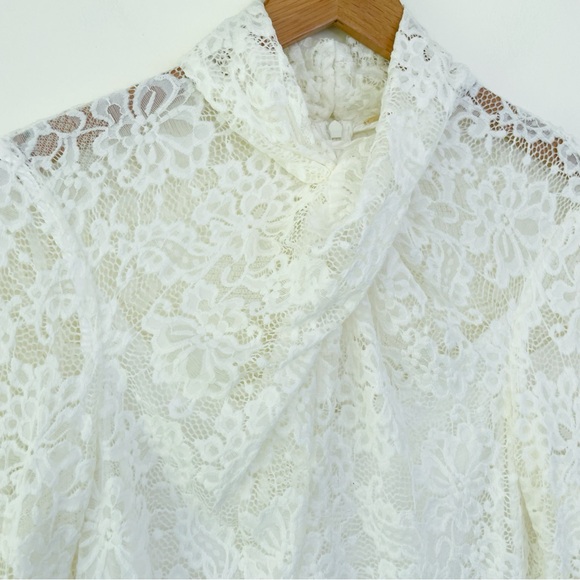 Elie Tahari Porcelain Cream White Lace Twist Neck Top L Large Mock Neck - Picture 4 of 10